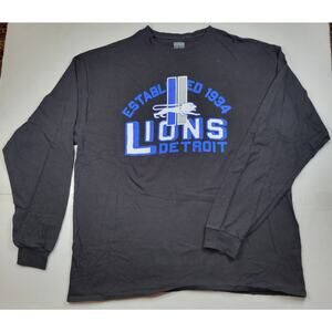 Detroit Lions Long Sleeve Black and Blue T-Shirt Cotton Size XL Established 1934